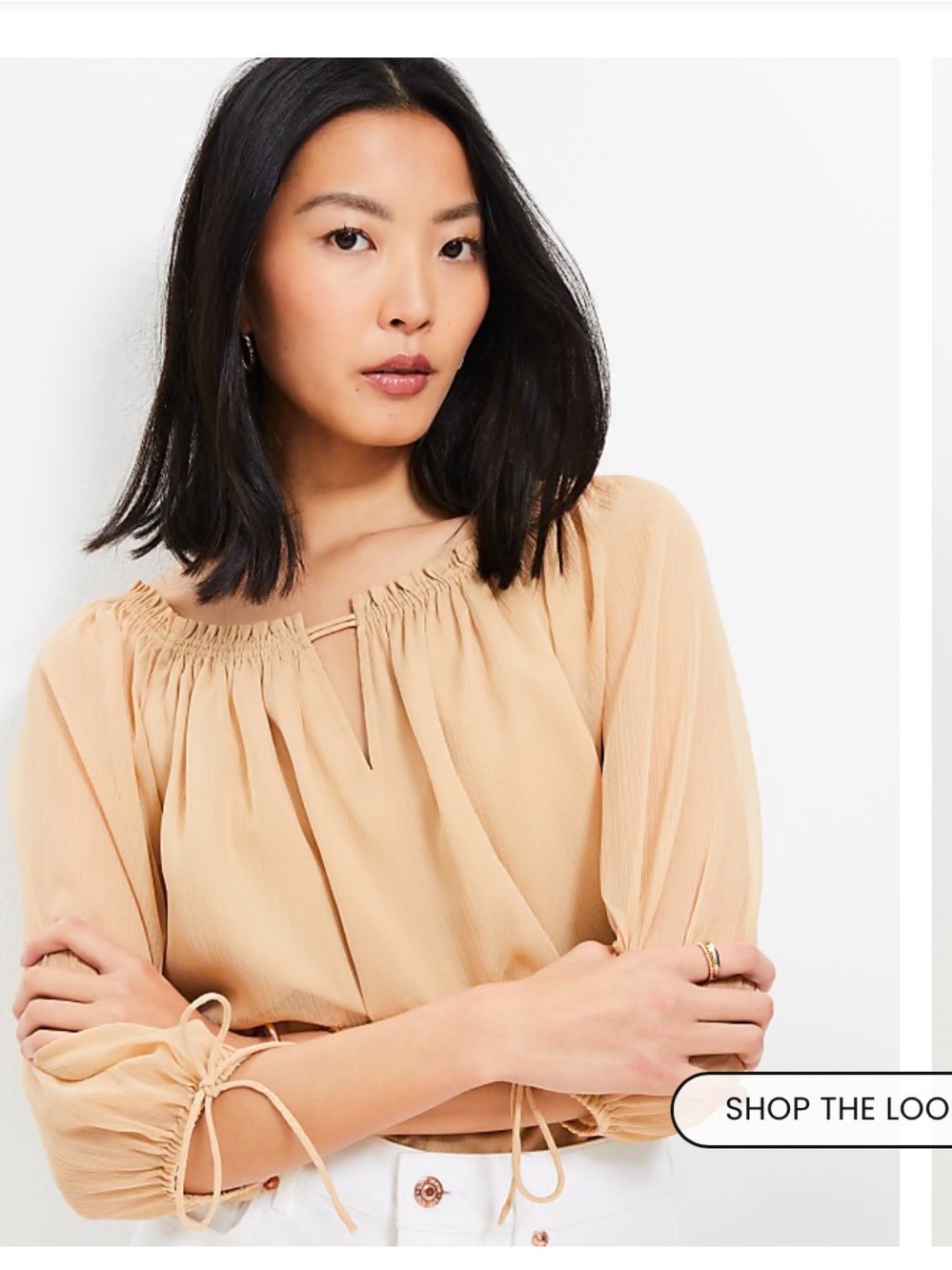 LOFT Light Tan Peasant Blouse - Women Tops